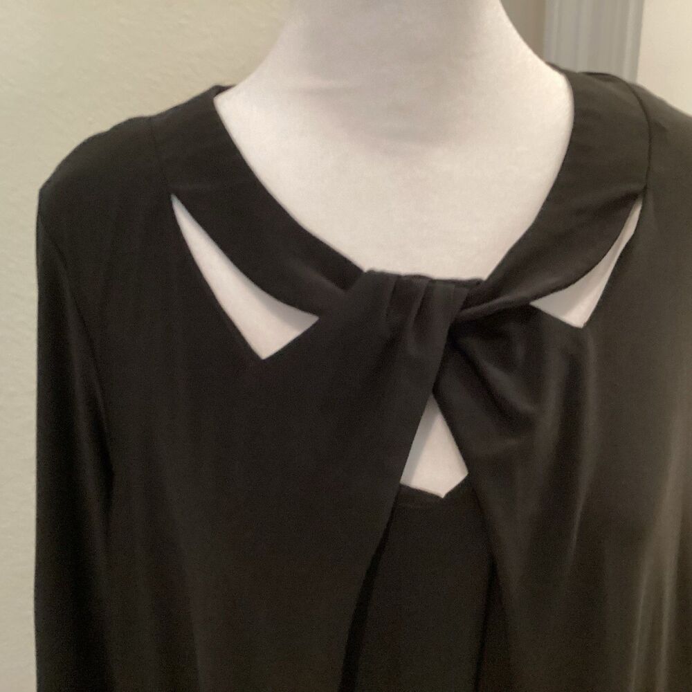 Ellen Weaver Black Midi Dress Womens 1XL Stretch Knit Long Bell Sleeve - Picture 3 of 9